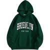imageSHENHE Womens Letter Print Long Sleeve Drawstring Pullover Hoodie Sweatshirt Tops with PocketWhite Dark Green