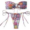 imageSHENHE Womens O Ring Bandeau Bikini Set 2 Piece Strapless Boho Swimsuit String Thong BikinisMulticolor
