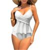 imageSHENHE Womens Ruffled Tankinni Swimsuit Tummy Control High Waisted Peplum Bathing SuitsWhite