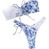 imageSHENHE Womens Strapless 2 Piece Swimsuits Floral Colorblock Lace Up Bandeau Bikini SetWhite and Blue