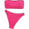imageSHENHE Womens Strapless Bandeau Swimsuit Textured Frilled High Cut 2 Piece Bikini SetHot Pink