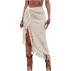 imageSHENHE Womens Twist Front High Slit Fringe Skirt Asymmetrical Tassel Boho Midi SkirtApricot