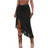 imageSHENHE Womens Twist Front High Slit Fringe Skirt Asymmetrical Tassel Boho Midi SkirtBlack