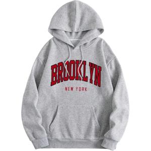 imageSHENHE Womens Letter Print Long Sleeve Drawstring Pullover Hoodie Sweatshirt Tops with Pocket4light Grey
