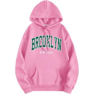 imageSHENHE Womens Letter Print Long Sleeve Drawstring Pullover Hoodie Sweatshirt Tops with Pocket4pink