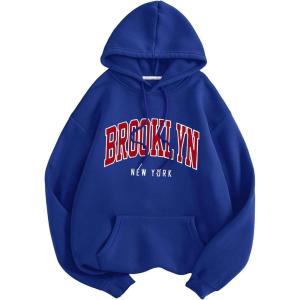 imageSHENHE Womens Letter Print Long Sleeve Drawstring Pullover Hoodie Sweatshirt Tops with PocketRed Royal Blue
