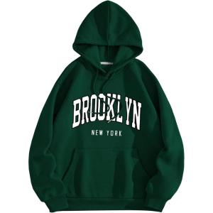 imageSHENHE Womens Letter Print Long Sleeve Drawstring Pullover Hoodie Sweatshirt Tops with PocketWhite Dark Green