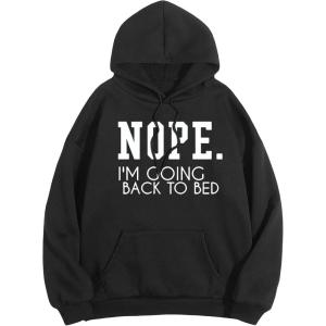 imageSHENHE Womens Slogan Letter Print Long Sleeve Hooded Sweatshirt Pullover Hoodie TopsBlack