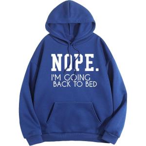 imageSHENHE Womens Slogan Letter Print Long Sleeve Hooded Sweatshirt Pullover Hoodie TopsBlue Casual