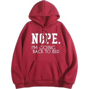 imageSHENHE Womens Slogan Letter Print Long Sleeve Hooded Sweatshirt Pullover Hoodie TopsBurgundy