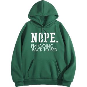 imageSHENHE Womens Slogan Letter Print Long Sleeve Hooded Sweatshirt Pullover Hoodie TopsDark Green