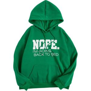 imageSHENHE Womens Slogan Letter Print Long Sleeve Hooded Sweatshirt Pullover Hoodie TopsGreen