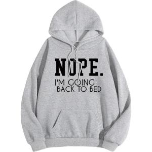 imageSHENHE Womens Slogan Letter Print Long Sleeve Hooded Sweatshirt Pullover Hoodie TopsGrey  Black Light Grey Black