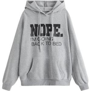imageSHENHE Womens Slogan Letter Print Long Sleeve Hooded Sweatshirt Pullover Hoodie TopsGrey and Black