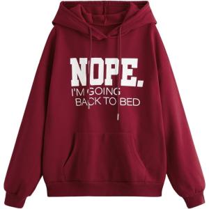 imageSHENHE Womens Slogan Letter Print Long Sleeve Hooded Sweatshirt Pullover Hoodie TopsRed and White