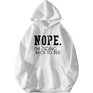 imageSHENHE Womens Slogan Letter Print Long Sleeve Hooded Sweatshirt Pullover Hoodie TopsWhite