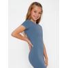 imageSHENHE Girls Basic Short Sleeve Crew Neck Bodycon T Shirt Pencil Mini DressesSoft Blue
