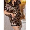 imageSHENHE Womens 2 Piece Satin Pajama Set Leopard Short Sleeve Button Down Pj Shorts SetBrown Black