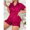 imageSHENHE Womens 2 Piece Satin Pajama Set Leopard Short Sleeve Button Down Pj Shorts SetBurgundy
