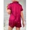 imageSHENHE Womens 2 Piece Satin Pajama Set Leopard Short Sleeve Button Down Pj Shorts SetBurgundy