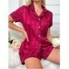 imageSHENHE Womens 2 Piece Satin Pajama Set Leopard Short Sleeve Button Down Pj Shorts SetBurgundy