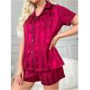 imageSHENHE Womens 2 Piece Satin Pajama Set Leopard Short Sleeve Button Down Pj Shorts SetBurgundy
