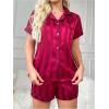 imageSHENHE Womens 2 Piece Satin Pajama Set Leopard Short Sleeve Button Down Pj Shorts SetBurgundy