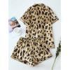 imageSHENHE Womens 2 Piece Satin Pajama Set Leopard Short Sleeve Button Down Pj Shorts SetDark Khaki