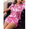 imageSHENHE Womens 2 Piece Satin Pajama Set Leopard Short Sleeve Button Down Pj Shorts SetPink