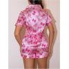 imageSHENHE Womens 2 Piece Satin Pajama Set Leopard Short Sleeve Button Down Pj Shorts SetPink