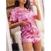 imageSHENHE Womens 2 Piece Satin Pajama Set Leopard Short Sleeve Button Down Pj Shorts SetPink