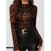 imageSHENHE Womens Leopard Print Top Long Sleeve Fitted Tee Sexy Going Out Cheetah Top ShirtBrown