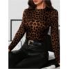 imageSHENHE Womens Leopard Print Top Long Sleeve Fitted Tee Sexy Going Out Cheetah Top ShirtBrown