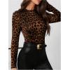 imageSHENHE Womens Leopard Print Top Long Sleeve Fitted Tee Sexy Going Out Cheetah Top ShirtBrown