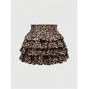 imageSHENHE Womens Y2K Tiered Layer Skirt High Waist Leopard Ruffle Mini Skirt Cake SkirtBrown