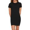 imageSHENHE Girls Basic Short Sleeve Crew Neck Bodycon T Shirt Pencil Mini DressesBlack