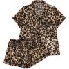imageSHENHE Womens 2 Piece Satin Pajama Set Leopard Short Sleeve Button Down Pj Shorts SetBrown