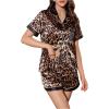 imageSHENHE Womens 2 Piece Satin Pajama Set Leopard Short Sleeve Button Down Pj Shorts SetBrown Black