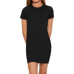 imageSHENHE Girls Basic Short Sleeve Crew Neck Bodycon T Shirt Pencil Mini DressesBlack