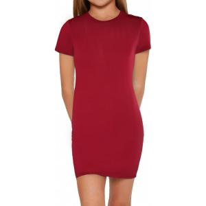 imageSHENHE Girls Basic Short Sleeve Crew Neck Bodycon T Shirt Pencil Mini DressesBurgundy