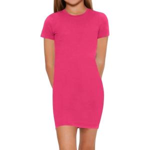 imageSHENHE Girls Basic Short Sleeve Crew Neck Bodycon T Shirt Pencil Mini DressesPink