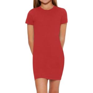 imageSHENHE Girls Basic Short Sleeve Crew Neck Bodycon T Shirt Pencil Mini DressesRed