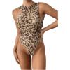 imageSHENHE Womens Leopard Mesh Bodysuit Ruched V Neck Backless Sexy Going Out Cheetah BodysuitLight Brown