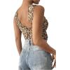 imageSHENHE Womens Leopard Mesh Bodysuit Ruched V Neck Backless Sexy Going Out Cheetah BodysuitLight Brown