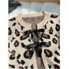 imageSHENHE Womens Leopard Print Bow Tie Front Crew Neck Cropped Cardigan Sweater TrendyKhaki