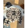 imageSHENHE Womens Leopard Print Bow Tie Front Crew Neck Cropped Cardigan Sweater TrendyKhaki