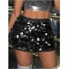 imageSHENHE Womens Sequin Skirt Glitter Low Rise Bodycon Sexy Mini Skirt Rave Sparkly SkirtBlack