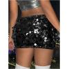 imageSHENHE Womens Sequin Skirt Glitter Low Rise Bodycon Sexy Mini Skirt Rave Sparkly SkirtBlack