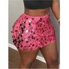 imageSHENHE Womens Sequin Skirt Glitter Low Rise Bodycon Sexy Mini Skirt Rave Sparkly SkirtRose Red