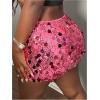 imageSHENHE Womens Sequin Skirt Glitter Low Rise Bodycon Sexy Mini Skirt Rave Sparkly SkirtRose Red
